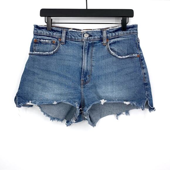 ABERCROMBIE & FITCH The High Rise Cutoff Short Blue Denim 6 - Picture 1 of 10